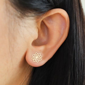 Titanium Lotus Flower Stud Earrings, Non Tarnish Earrings, Implant Grade Titanium Waterproof Earrings, Vintage Style Earrings, Minimal