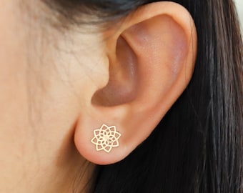 Titan Lotus Blume Ohrstecker, nicht trübe Ohrringe, wasserdichte Titan Ohrringe, Vintage-Stil Ohrringe, Minimal