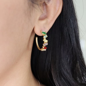 Titanium Zircon C Hoop Earrings, Non Tarnish Vintage Minimalist Style