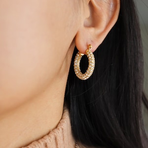 Titanium CZ Hoop Earrings, Non Tarnish Earrings, Implant Grade Titanium Waterproof Earrings, Vintage Style Earrings, Minimal