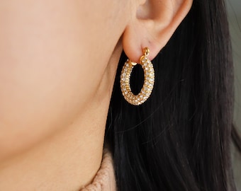 Titanium CZ Hoop Earrings, Waterproof Minimalist Style