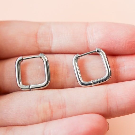 Titanium Square Hoop Earrings, Minimalist Vintage Style