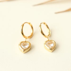 Titanium Zircon Heart Hoop Earrings, Non Tarnish Earrings, Implant Grade Titanium Waterproof Earrings, Vintage Style Earrings, Minimal