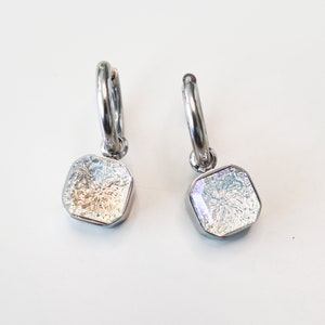 Titanium Square Stone Hoop Earrings, Non Tarnish Earrings, Implant Grade Titanium Waterproof Earrings, Vintage Style Earrings, Minimal
