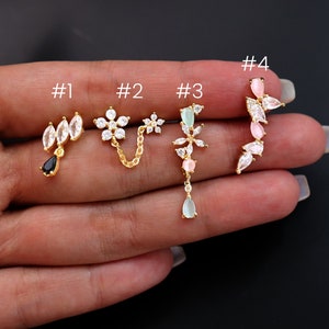 Titanium Flowers Zircon Screw Back Stud Earrings, Non Tarnish, Implant Grade Titanium Waterproof Earrings, Vintage Style, Minimalist