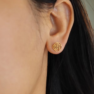 Titan Rose Ohrstecker, nicht trübe Ohrringe, wasserdichte Titan Ohrringe, Vintage-Stil Ohrringe, Minimal