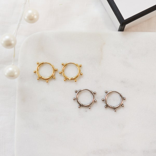 Titanium Round Huggies Hoop Earrings, Gold Plated, Hypoallergenic, Implant Grade Titanium Waterproof, Vintage Style, Minimal