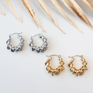 Titanium Twisted Hoop Earrings, Non Tarnish Earrings, Implant Grade, Waterproof, Vintage Style Earrings, Minimal Earrings