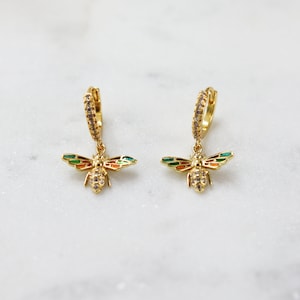 Titanium Insect Zircon Huggies Hoop Earrings, Non Tarnish Earrings, Implant Grade Titanium Waterproof Earrings, Vintage Style, Minimal