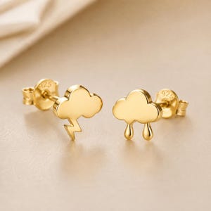 Titanium Mismatch Cloud Stud Earrings, Minimalist Vintage Style