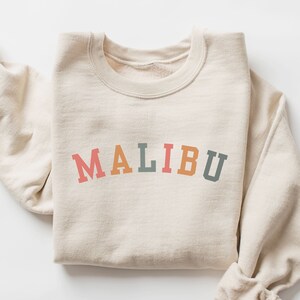 Malibu Sweatshirt, Malibu Shirt, Beachy Sweatshirt, California Shirt, Colorful Varsity Oversized Sweatshirt, Malibu Sweater, Surfer Girl