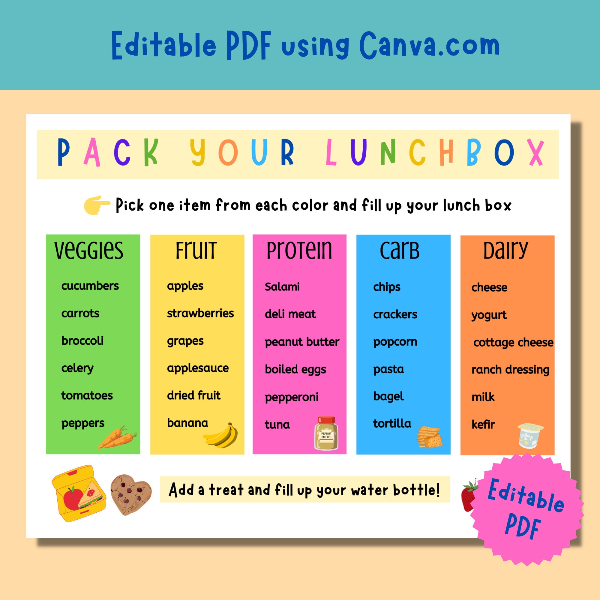 Kids Lunchbox Planner Pack Your Own Lunch Template - Etsy
