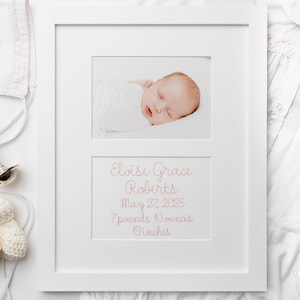 Personalized Baby Birth Announcement, Custom Embroidered Name, Heirloom Nursery Gift