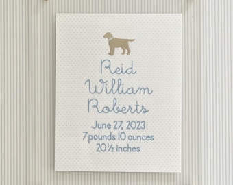 Puppy Dog Custom Embroidered Birth Announcement