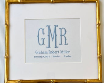 Fishtail Monogram Embroidered Birth Announcement