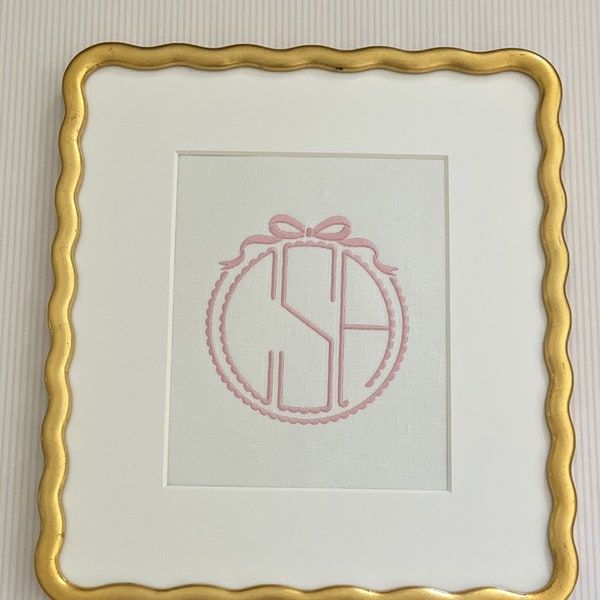 Scallop Monogram with Bow Embroidered Wall Art