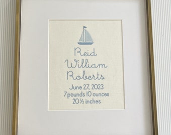 Sailboat Custom Embroidered Birth Announcement