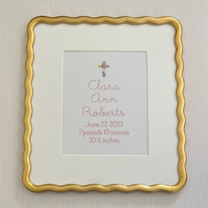 Floral Cross Custom Embroidered Birth Announcement  Wall Art