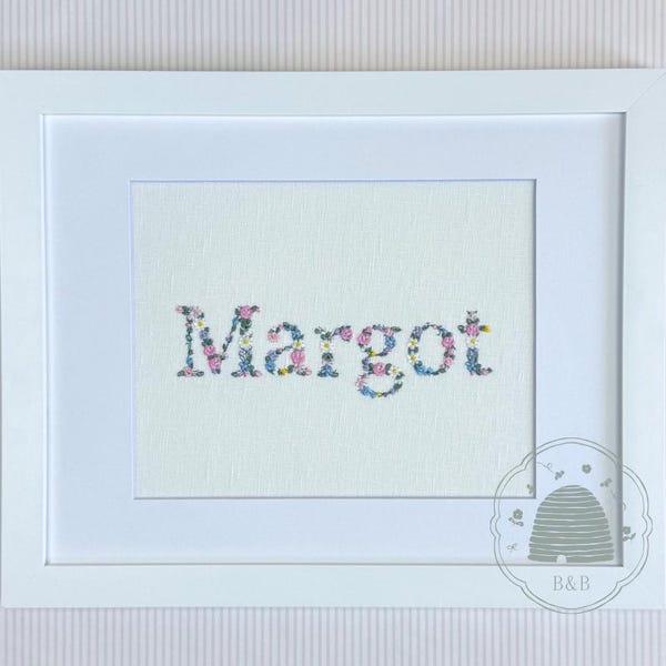 Custom Embroidered Floral Name Art, Baby Girl Nursery Decor