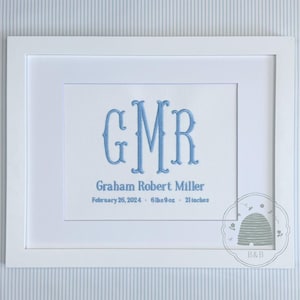 Fishtail Monogram Embroidered Birth Announcement