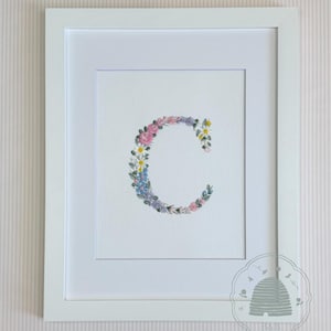 Floral Initial Wall Art, Custom Embroidered Letter, Personalized Nursery Decor