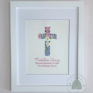 Floral Baptism Cross, Personalized Christening Gift, Christian Nursery Keepsake