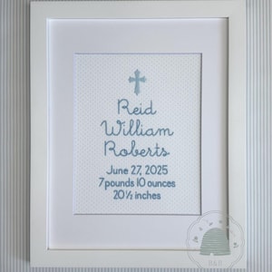 Personalized Cross Birth Announcement, Christian Nursery Art, Baptism image 1