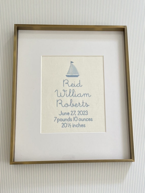 Sailboat Custom Embroidered Birth Announcement