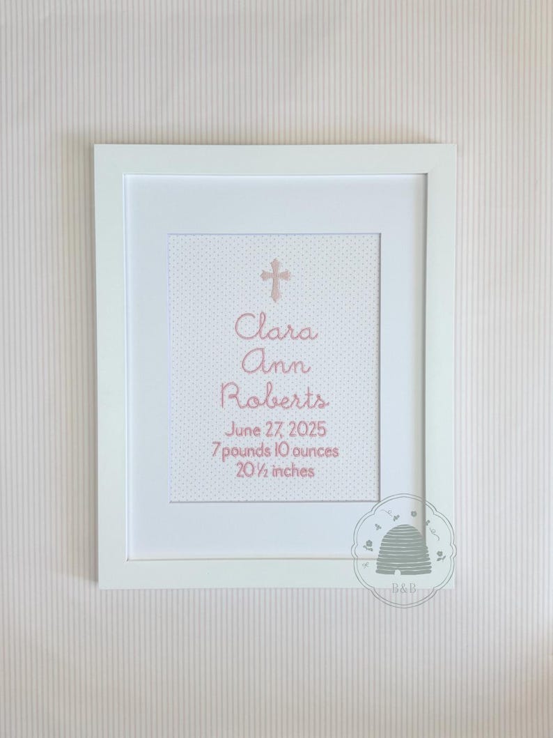 Personalized Cross Birth Announcement, Christian Nursery Art, Baptism image 2