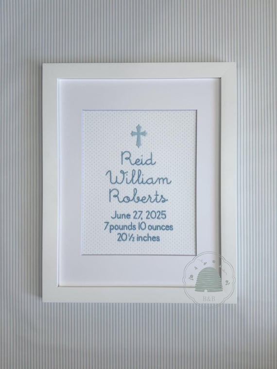 Personalized Cross Birth Announcement, Christian Nursery Art, Baptism