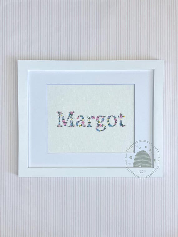 Custom Embroidered Floral Name Art, Baby Girl Nursery Decor