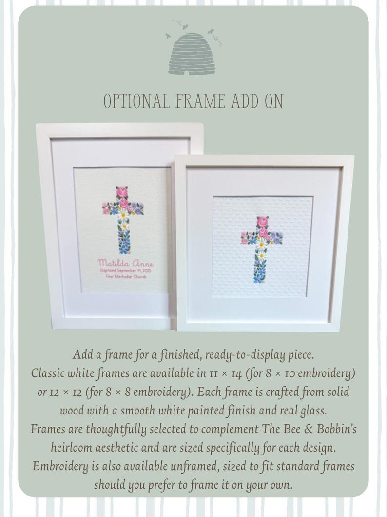 Floral Baptism Cross, Personalized Christening Gift, Christian Nursery Keepsake image 4