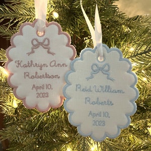 Bow Custom Embroidered Scallop Christmas Ornament