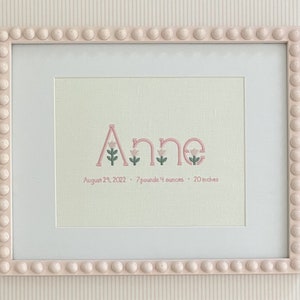 Custom Embroidered Flower Name Birth Announcement