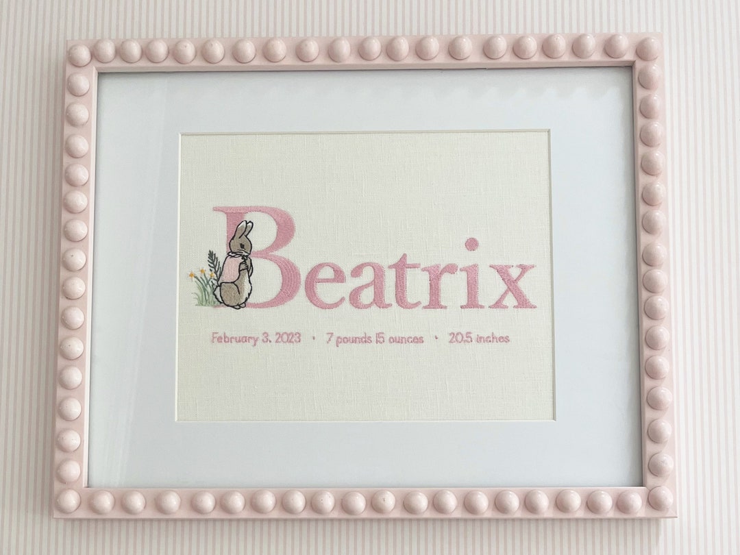 Flopsy Mopsy Cottontail Custom Embroidered Birth Announcement Wall Art