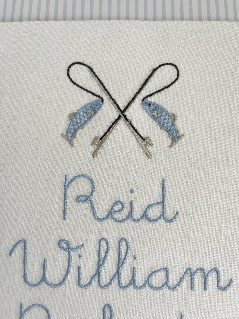 Reid Lettering Fishing Themed Custom Embroidered Birth Announcement - Etsy