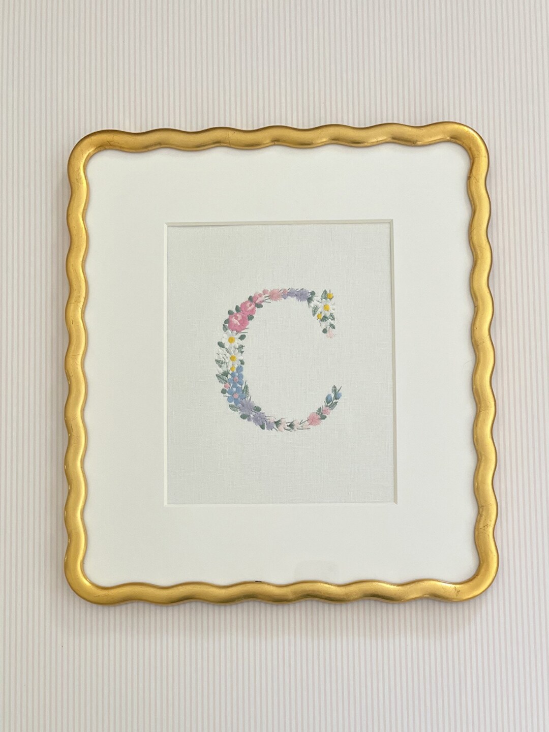 Custom Embroidered Floral Initial Art - Etsy