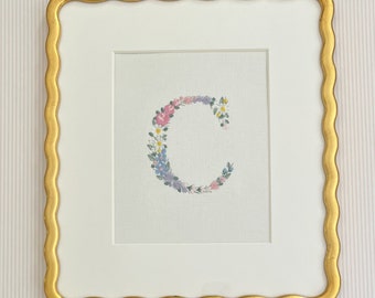 Custom Embroidered Floral Initial Art