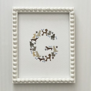 Custom Embroidered Dog Letter Wall Art / new baby gift / newborn gift / puppy dog nursery art / initial art