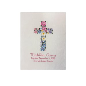 Floral Baptism Cross, Personalized Christening Gift, Christian Nursery Keepsake image 5