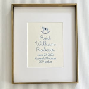 Rocking Horse Custom Embroidered Birth Announcement Wall Art