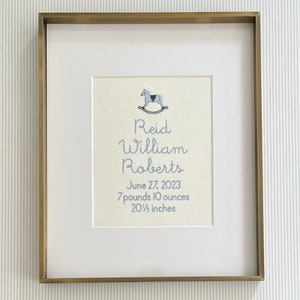 Rocking Horse Custom Embroidered Birth Announcement Wall Art