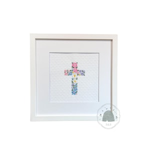 Floral Baptism Cross, Personalized Christening Gift, Christian Nursery Keepsake image 2