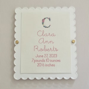 Floral Letter Custom Embroidered Birth Announcement