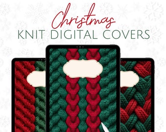 Cubiertas de cuadernos digitales de Navidad de punto para planificadores / Cubiertas digitales de invierno / Cubiertas digitales de Navidad para revistas / Cubierta de textura de punto