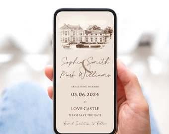 Custom Venue Sketch Save the Date: Elegant Digital Invitation (Digital Download)