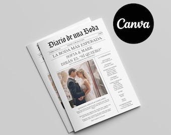 Spanish Wedding Newspaper Program Template: Editable Canva Design (Digital Download)