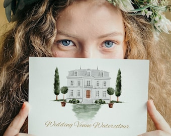 Custom Watercolor Wedding Venue Illustration, Anniversary Gift (Digital Download)
