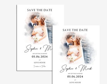Custom Watercolor Portrait Save the Date: Wedding Invitation (Digital)