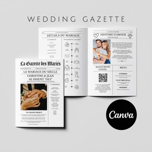 La Gazette des Mariés Modèle Faire Part Mariage Template Canva Invitation Personnalisable Mariage Journal Mariage Modèle, invitation mariage